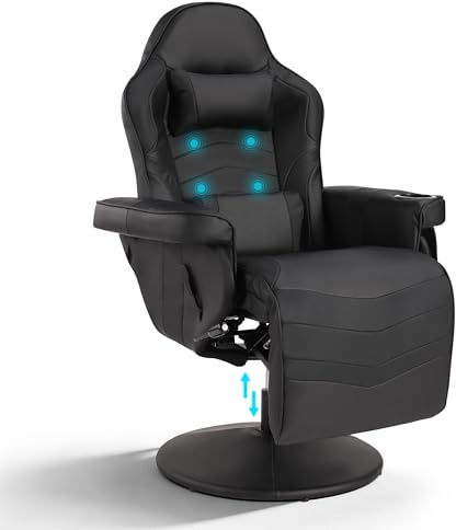 Consofa Massagesessel Gaming Stuhl mit Höhenverstellbar & 360° Drehbar, Relaxsessel Fernsehsessel mit Liegefunktion, Ergonomischer Racing Gaming Sessel Wohnzimmer, Manuell Verstellbar (Schwarz)