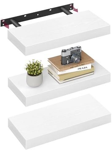 VASAGLE Set of 3 Floating Shelves Bundle, 40 cm, White | Wall Mounted Shelves for Bedroom, Bathroom, Kitchen, Small Display Shelf