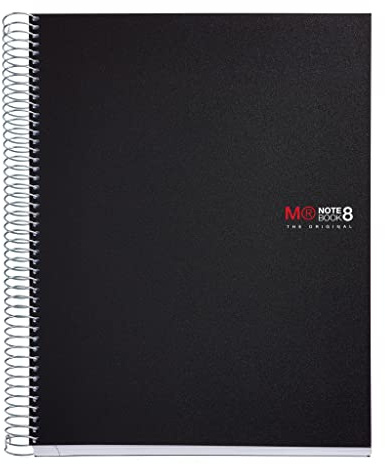 Miquelrius - Quaderno A4, 200 fogli in 8 colori, Carta 70 g/m², Quadretti 5 mm, Copertina in polipropilene 0,8 mm, Spirale 360°, 4 fori, Prodotto in Spagna, Notebook The Original, Nero