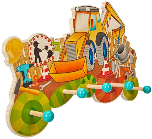 Hess Holzspielzeug 30301 – Garderobe aus Holz, Serie Baustelle, mit 5 Haken, für Kinder, ca. 37 x 23,5 x 6,5 cm groß, handgefertigt, für Kinderzimmer und Flur