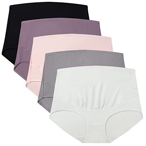 Mama Cotton Women's Over The Bump Maternity Panties High Waist Full Coverage Pregnancy Underwear (Multicolor D 5 Pack, Size-3XL)
