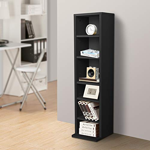 Dotcom Living DVD Storage Tower Rack CD Unit Shelf Organizer Archive Wood Black White (Black) - 90x23x15 cm, 6 Compartments, Holds 90-100 CDs, MDF Material