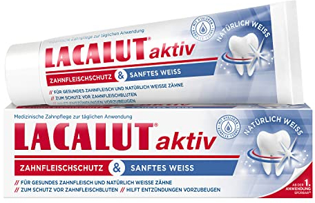 LACALUT AKTIV ZAHNFLEISCHSCHUTZ & SANFTES Weiß ZAHNCREME, 75ml Zahnpasta, sofort spürbare Straffung und Festigung des Zahnfleischs, Zahncreme für natürlich weiße Zähne, 1 x 75ml
