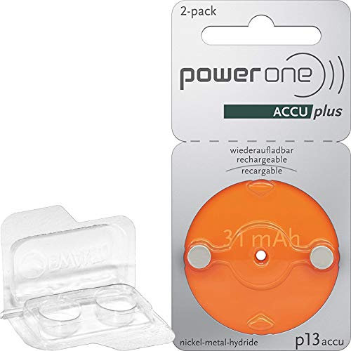 2X Für Power One accu Orange 13 Hörgeräteakku (1x 2er Blister) + EWANTO Aufbewahrungsbox für Zwei Akkus