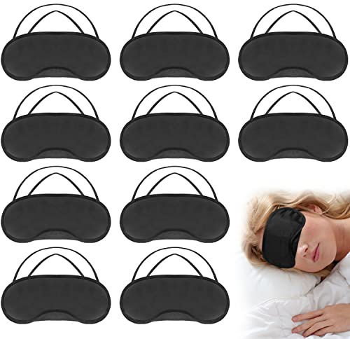 10 Pcs Masque de Sommeil, Masque de Nuit Léger Respirant Cache Oeil Dormir avec 2 Élastiques pour École Maison Bureau Enfants Hommes Femmes (Noir)
