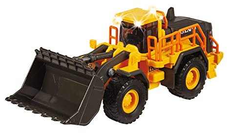 Majorette - Volvo Radlader – großes Baustellenfahrzeug für Kinder ab 3 Jahren (21,0 x 7,5 x 8,5 cm) – mit großer Schaufel und beweglichen Teilen, mit Licht & Sound, Gelb