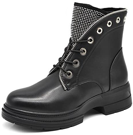 IF Fashion Stivaletti Stivali Invernali Scarpe da Donna Lacci Anfibi Strass 6633 Nero 38