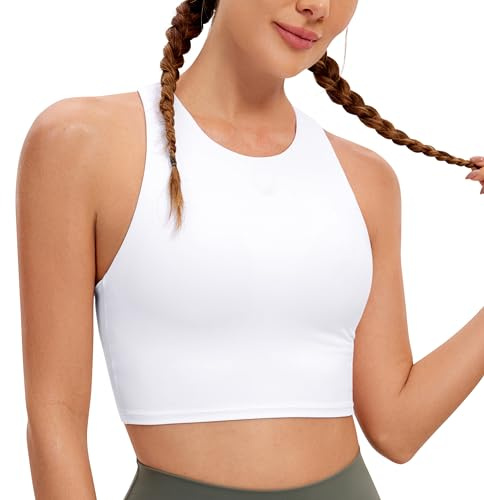 CRZ YOGA Butterluxe Höghalsade Crop Tops | Lätt stöd, avtagbara vadderingar, yoga, extremt mjuk, brottarrygg, långa sport-BH:ar för kvinnor