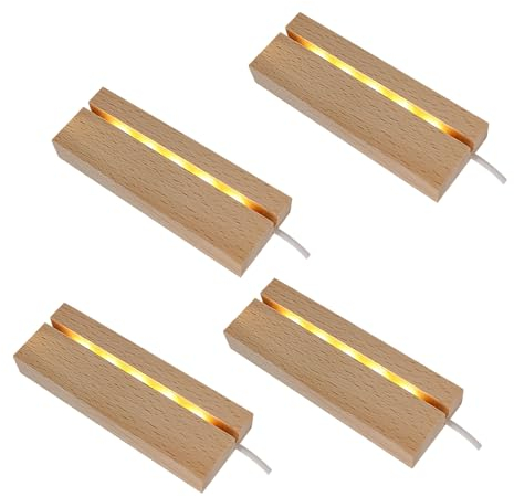 Hölzerne Led-Licht-Basis, 4,33 Zoll Rechteck LED-Leuchten Display Basis Holz, warme Farbe hölzerne LED-Licht-Display-Basis mit USB-Schalter für DIY Acryl Kristall Glas Harz Dekor Ornament (4 Pcs)