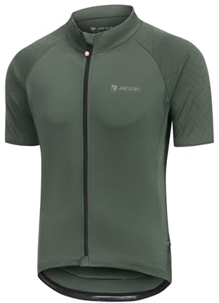 ARESFUEL Maglia da Ciclismo Uomo Maniche Corte da Ciclismo su Strada Maglia da Ciclismo Ultra Morbida 6 Tasche Top da Ciclismo Mountain Bike 4027 Verde Militare XXL