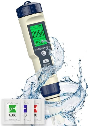 Pawfly TDS Meter 5 in 1 Digital Water Tester, pH Salinity TDS EC & Temperature Meter with pH Buffer Powder, Water Quality Tester for Swimming Pool Drinking Water Aquarium Hot Tub Saltwater & Spa