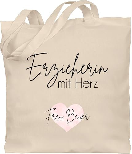 Baumwolltasche - Geschenk Erzieherin mit Herz mit Name | Abschiedsgeschenk Erzieherin Kita Danke Geschenke Erzieherinnen Abschied - Unisize - Naturweiß - personalisierte abschiedsgeschenke