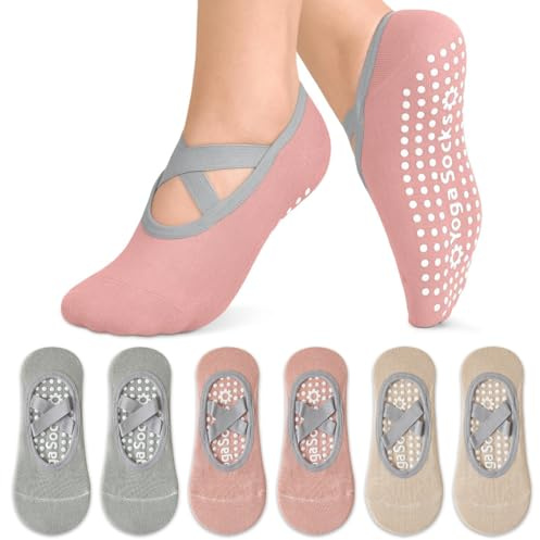 3 paires de chaussettes de yoga antidérapantes pour filles, chaussettes d'entraînement antidérapantes, chaussettes de yoga au sol, chaussettes antidérapantes