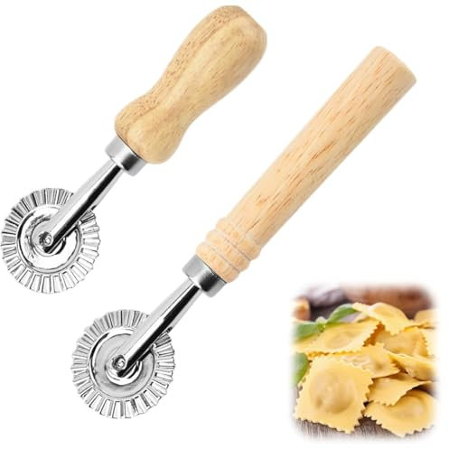 ChAusa 2 Pezzi Rotella Tagliapasta Taglia pasta Fresca Rotella Ravioli per Ravioli con Manico in Legno Tagliaravioli Pizza Merletto per Casa e Cucina tortellini(12.8×4 cm+16×4 cm)