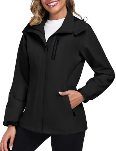 UMIPUBO Veste Imperméable Pour Femme Pluie Coupe Vent Respirante Blouson Outdoor Randonnée Jacket Avec Capuche Pour Rain Saison(Noir,M)