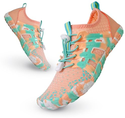 Tolaler Chaussures Aquatiques Enfant Fille Garçon, Chaussures de Plage Antidérapant Pieds Nus Chaussure deau Séchage Rapide Chausson Barefoot Piscine Aqua Surf Nager Plongée Sport Couleur Chair 32