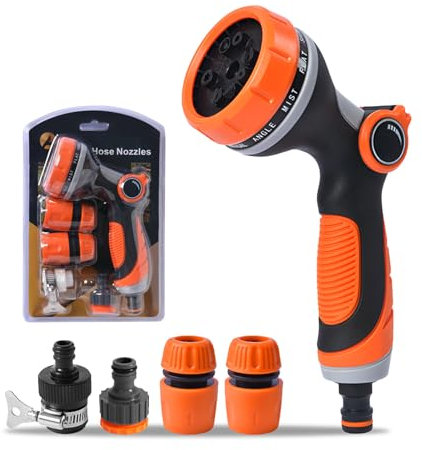 Garden Hose Pipe Spray Gun,10 Adjustable Patterns Nozzles, Hose Pipe Spray with Water Flow Control Garden Hose Spray Gun Ideal to Water Plant & Lawn, Wash Car & Pet(Orange)