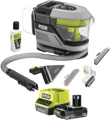 Ryobi - Détacheur de zone sans fil 18 V ONE+ / Brushless - nettoye les taches - 1 Batterie One+ Lithium+ 18V - 2Ah et 1 Chargeur Rapide 2A