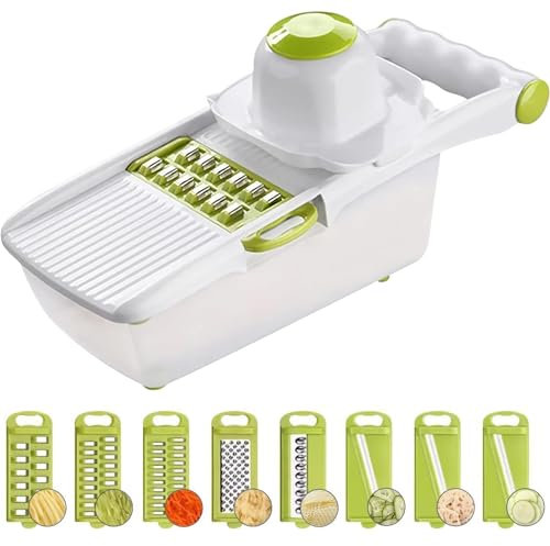 Mandolina cortador de verduras, cortador de verduras todo en uno, rebanadora de alimentos multifunción con cuchillas de acero inoxidable ajustables, picadora para patata, pepino, ensalada, utensilios