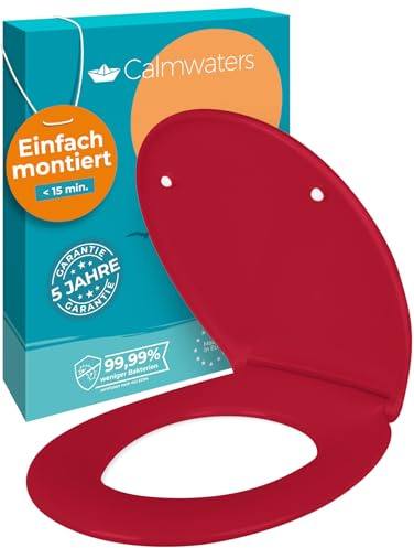 Calmwaters® Premium WC Sitz einfache Montage, Toilettendeckel bis 250 kg, Made in EU, antibakterieller Duroplast, Absenkautomatik, 2 Montage Optionen, abnehmbar, Klobrille, oval, Rot