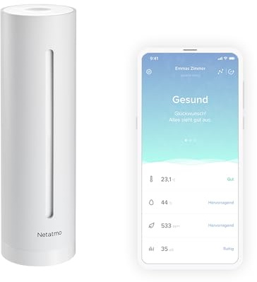 Netatmo Misuratore Qualità Aria Intelligente, Sensore CO2, Temperatura, Umidità, Rumore - Controllo Casa, Ambiente Salubre, Avvisi Automatici per Interni - Bianco - Edizione limitata - NHC-EC