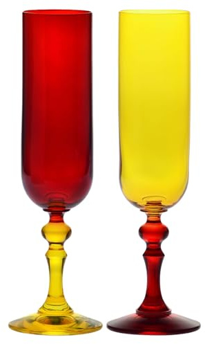 Krosno – Farbige Champagner- & Prosecco-Gläser – 2 x 220 ml – Bubble Kollektion – Orange-Rot – Bleifreies Kristall – Handbemalt