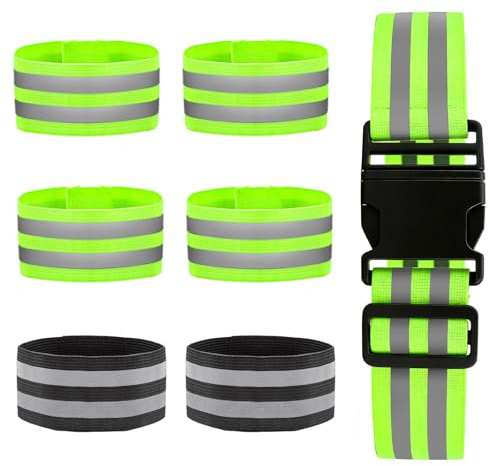 msymsyu 7 pinzas para pantalones de bicicleta, 5 cm de ancho | Impermeable Pantalones Elásticos Cinta Verde/Negro Reflector de Bicicleta para Correr Ciclismo Jogging
