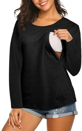 Aolso Ropa de Maternidad y Lactancia para Mujer, Blusas de Maternidad de Manga Corta, Verano, Color Sólido, Elegante, Informal