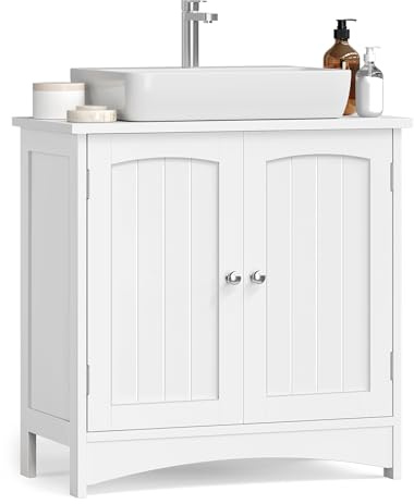 VASAGLE Mueble Bajo Lavabo con 2 Puertas, Armario para Debajo del Lavabo, Estante Ajustable, Amplio Espacio, Estilo Rústico, 30 x 60 x 60 cm, Blanco Nube BBC100WH01