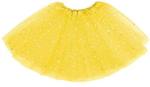 AYBUY Tutu Elastico Tul 30 CM de Longitud para niña, Faldas de Baile de Ballet de Tul 3 Capas, NiñA Estrella Lentejuelas Fiesta Baile Ballet Tutú Falda para Danza Rendimiento Fiesta, Amarillo