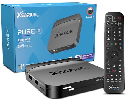 Xsarius Pure 4 4K UHD Android 14 Ricevitore IP Nero (Dual WiFi, USB 3.0, LAN, HDMI)