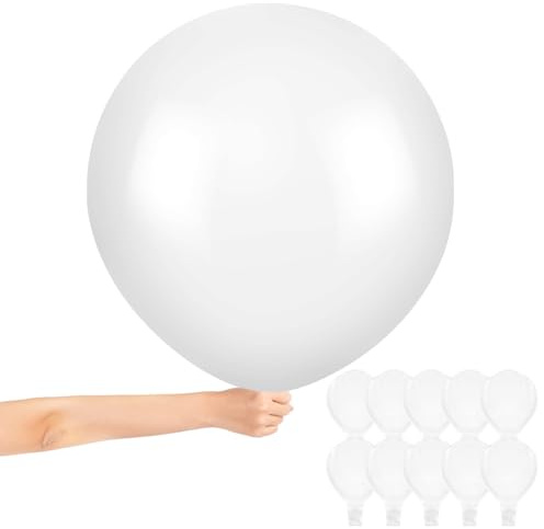 Alaoo gigantiska latexballonger, 10st 91 cm stora vita gigantballonger, återanvändbara jumbo latexballongdekorationer för bröllop, födelsedag, fest, baby shower, karneval