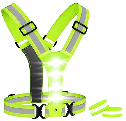 HuddleGlow Chaleco LED para Correr, Chaleco Reflectante LED de Alta Visibilidad, Chaleco de Seguridad con 2 Bandas Reflectantes para Andar en Bicicleta, Trotar y Correr