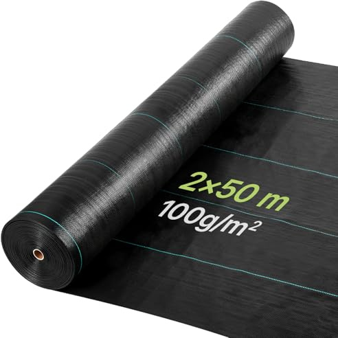 VEVOR Malla Antihierbas 2 x 50 m, 100 g/m², Tela Geotextil para Control de Maleza Polipropileno Tejido de Alta Densidad para Ventilación, Invernaderos, Exterior, Caminos de Grava, Drenaje y Jardines