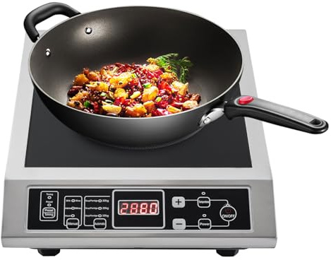 Placa de inducción de 3500 W, placa de inducción individual, cocina de inducción de 8 niveles, indicador LED, temporizador de 3 horas, detección automática de ollas, capacidad de carga de 50 kg, placa