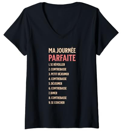 Femme Humour Contrebassiste Idée Cadeau Joueur de Contrebasse T-Shirt avec Col en V