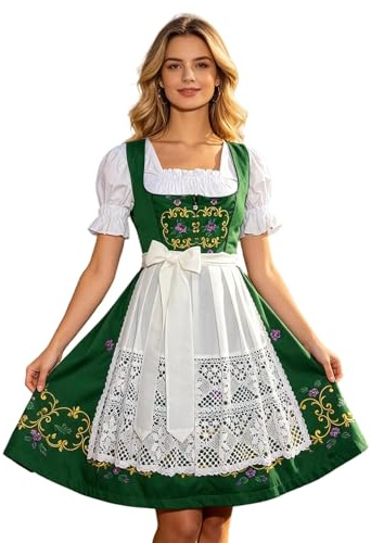 Abito Oktoberfest Donna Dirndl Carnevale Abito da Festa della Birra Abito Tradizionale Elegante Corpetto con Lacci e Grembiule Floreale da Cosplay Tedesco Femminile Sottoveste Occasioni Speciali