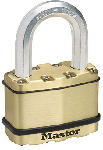 MASTER LOCK Heavy Duty Padlock, Security Level 10/10, Outdoor, Keyed, Laminated Steel/Brass Finish, Weatherproof, Medium Shackle