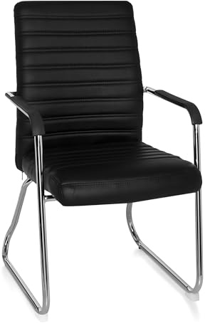 hjh OFFICE 706350 besökarstol STEEL V - Besöksstol med medar, Ryggstöd och sits bekvämt stoppat, Klädsel av konstläder