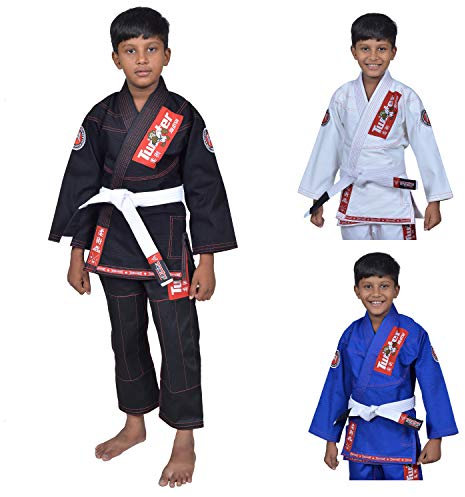 Twister Kids Jiu Jitsu Gi Ultra Light Youth Gi with Gi Bag & White Belt Included (Black/Red,C3)