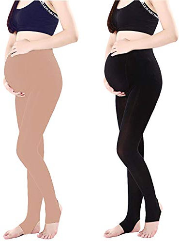 LOVELYBOBO 2 Pairs Collants de maternité opaque Ensemble de soutien super confortable pour tous les stades de la grossesse 320D (noir + nu)