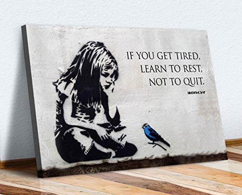 CanvasArtShop BANKSY GIRL BLUE BIRD QUOTE FRAMED CANVAS WALL ART PRINT ARTWORK GRAFFITI (8in x 12in / 20cm x 30cm)