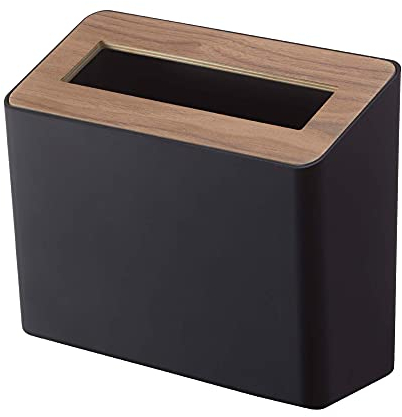 YAMAZAKI 5230 RIN Table Trash Can, black, ABS Resin/Wood, 22 x 9 x 15.5 cm