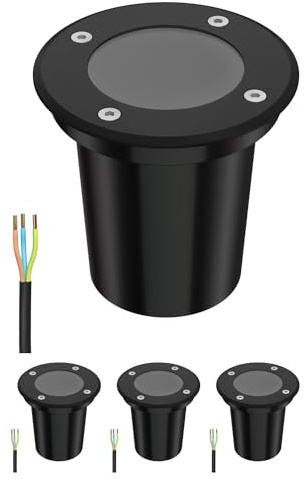 ledscom.de 4 pzas. lámpara empotrada en el suelo BOLI para exteriores, IP67, negra, redonda, 108mm Ø, 1x GU10 máx. 15W, esmerilado