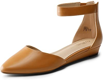 DREAM PAIRS Women's Low Wedge Ankle Strap Flats Ballet Flats Shoes,Size 5.5,Tan,AMIGA-1