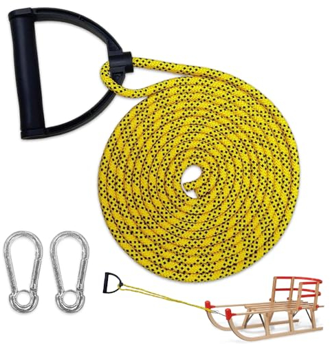 Udbrud Schlittenseil, Schlittenleine Mit Karabiner 400 cm Schlittenseil Seil Schlittenseil Mit Griff Schlitten Zugseil Premium Schlittenleine Extra Langes Rodelzubehör Ideal zum Ziehen von Schlitten