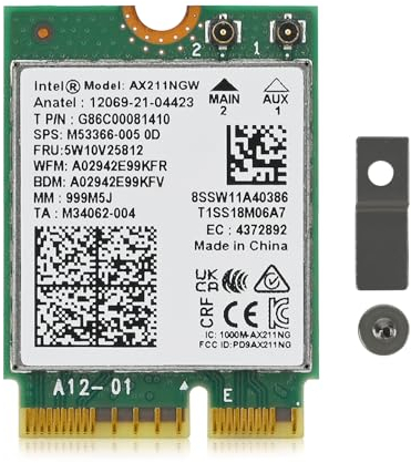 Scheda WiFi AX211NGW, Adattatore WiFi 6E M.2 CNVio2 con Bluetooth 5.3, MU-MIMO, WiFi tri-banda fino a 2,4 Gbps per computer portatile, supporta solo con processore Gen 12+