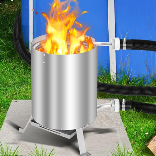 Ikodm Poolheizung, Pool Heizung mit Feuer,Edelstahl Poolheizung Feuertonne für Schwimmbäder,Poolofen mit 36-38mm Anschlüsse,Poolheizung mit Feuermatte,Pool Heizungen mit Heizspirale