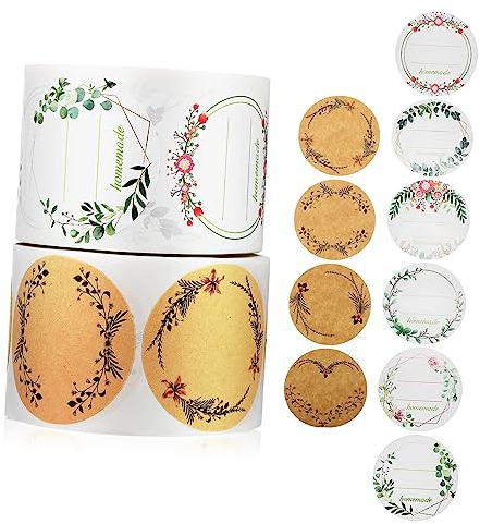 Tofficu 2rollen Linierte Selbstklebende Etiketten Mit Pflanzengirlanden-muster Geschenktütenaufkleber Aus Kraftpapier Für Geschenke Backen Marmeladengläser Einfach Anzuwendende Und
