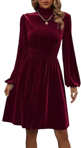XIVISTO Abito da Donna Vintage Vestito a Maniche Lunghe Collo Alto Elegante Vestito da Sera in Velluto Autunno Inverno per Cocktail Feste Natalizio